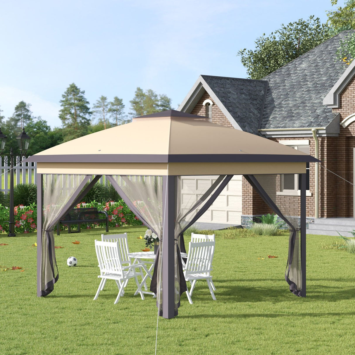 easycomfort gazebo da giardino pieghevole con zanzariera e altezza regolabile 330x330x288cm beige