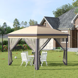 easycomfort gazebo da giardino pieghevole con zanzariera e altezza regolabile 330x330x288cm beige