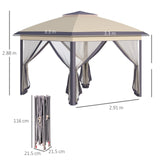 easycomfort gazebo da giardino pieghevole con zanzariera e altezza regolabile 330x330x288cm beige