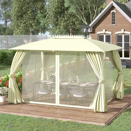 easycomfort gazebo da giardino 4x3m con doppio tettuccio pareti in poliestere e struttura in acciaio beige