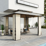 easycomfort gazebo da giardino 3.7x3m con tetto in policarbonato a 2 livelli acciaio e alluminio marrone