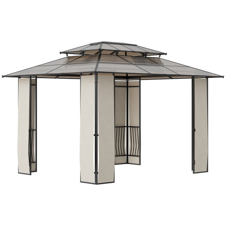 easycomfort gazebo da giardino 3.7x3m con tetto in policarbonato a 2 livelli acciaio e alluminio marrone