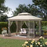 easycomfort gazebo da giardino con zanzariera tetto a 2 livelli e struttura in metallo 3.7x3m beige
