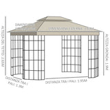 easycomfort gazebo da giardino con zanzariera tetto a 2 livelli e struttura in metallo 3.7x3m beige