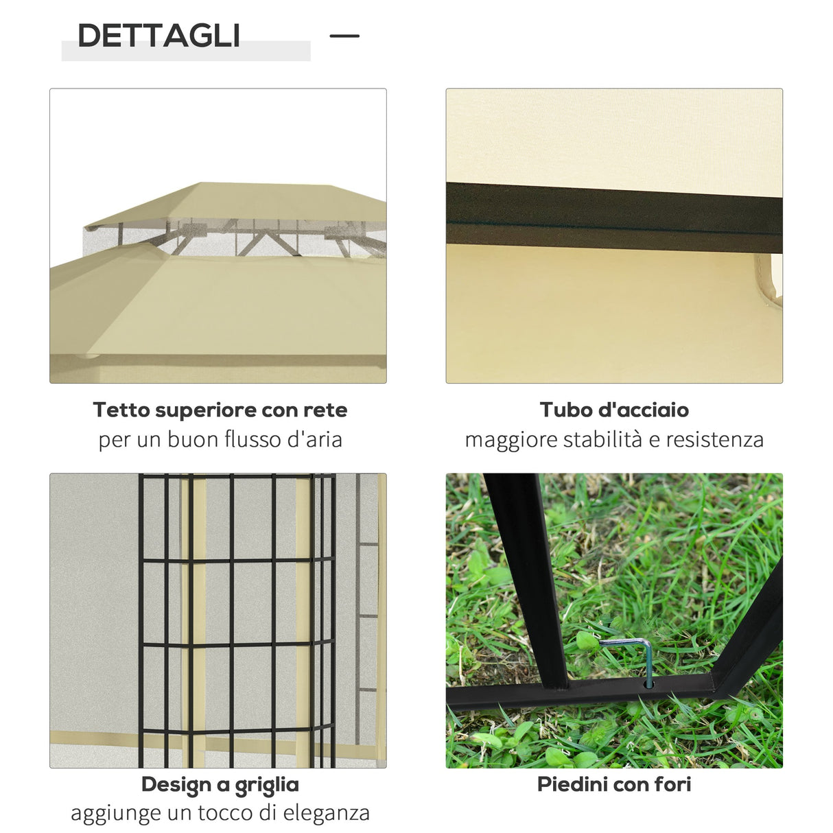 easycomfort gazebo da giardino con zanzariera tetto a 2 livelli e struttura in metallo 3.7x3m beige