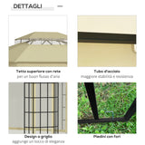 easycomfort gazebo da giardino con zanzariera tetto a 2 livelli e struttura in metallo 3.7x3m beige
