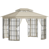 easycomfort gazebo da giardino con zanzariera tetto a 2 livelli e struttura in metallo 3.7x3m beige