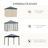 easycomfort gazebo da giardino 3x3m con tetto in policarbonato e zanzariere caffe e khaki