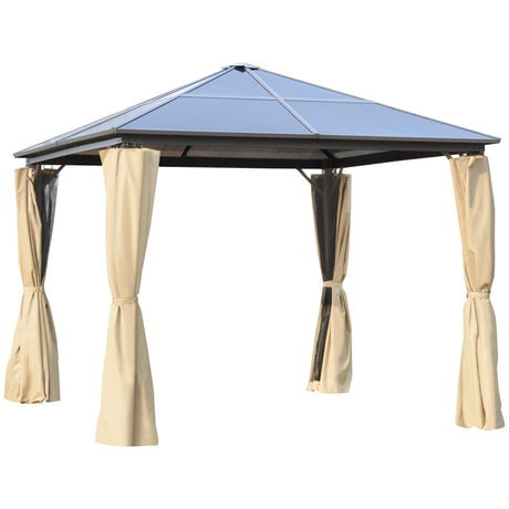 easycomfort gazebo da giardino 3x3m con tetto in policarbonato e zanzariere caffe e khaki