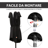 easycomfort easycomfort ombrellone da giardino doppio con apertura a manovella in acciaio e poliestere 460x270x240 cm nero