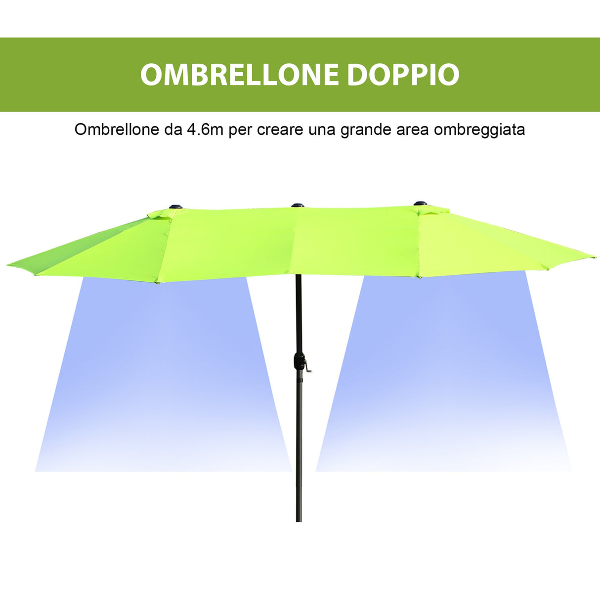 easycomfort easycomfort ombrellone da giardino doppio con apertura a manovella in acciaio e poliestere 460x270x240 cm verde chiaro