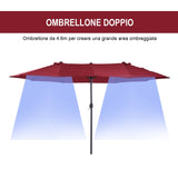 easycomfort easycomfort ombrellone da giardino 460x270x240cm doppio con apertura a manovella acciaio e poliestere rosso vino
