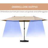 easycomfort ombrellone da giardino doppio 460x270cm apertura a manovella base a croce e zavorra acciaio e poliestere khaki