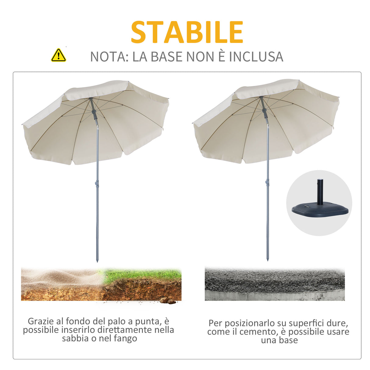 easycomfort easycomfort ombrellone da esterno giardino terrazza portatile 220cm con tettuccio inclinabile in poliestere bianco crema