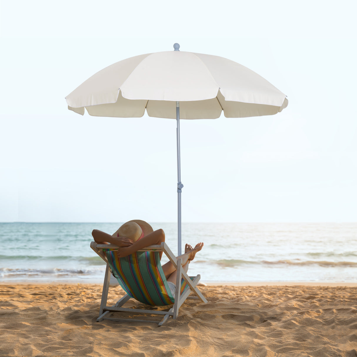 easycomfort easycomfort ombrellone da esterno giardino terrazza portatile 220cm con tettuccio inclinabile in poliestere bianco crema