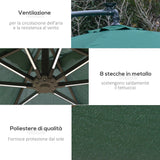 easycomfort easycomfort ombrellone da giardino 3x2 5 m a braccio con manovella e 8 strisce led a energia solare verde