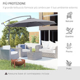 easycomfort easycomfort ombrellone da giardino a braccio deluxe inclinabile con manovella 3m grigio