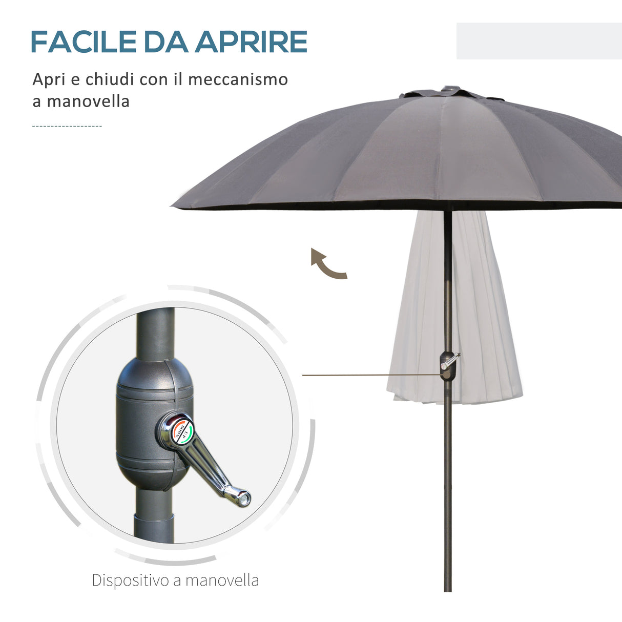 easycomfort easycomfort ombrellone da giardino e terrazza 2 5x2 5 m con manovella 18 stecche e testa inclinabile grigio scuro