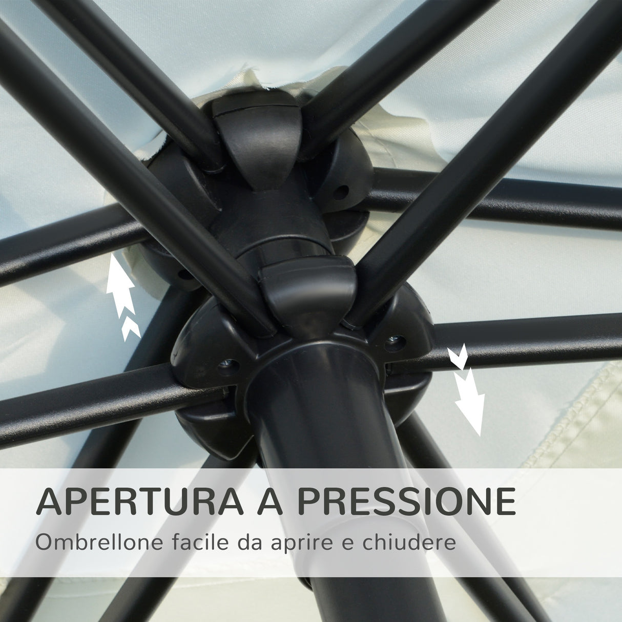 easycomfort ombrellone da giardino 2.6x2.5 m anti uv protezione 30+ con testa inclinabile palo in alluminio e 6 stecche bianco crema