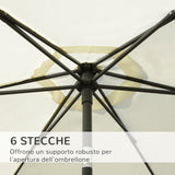 easycomfort ombrellone da giardino 2.6x2.5 m anti uv protezione 30+ con testa inclinabile palo in alluminio e 6 stecche bianco crema