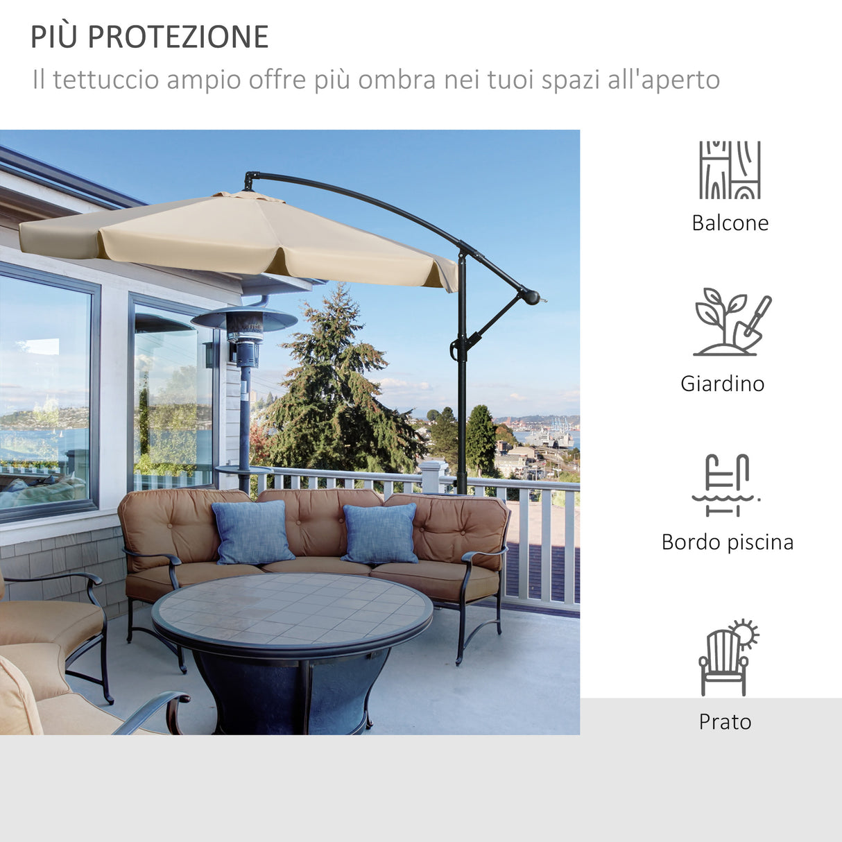 easycomfort ombrellone da giardino o2.7x2.7m a braccio con tettuccio regolabile marrone chiaro