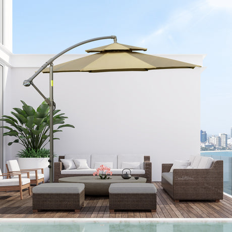 easycomfort ombrellone a braccio da esterni 2.7x2.7 cm con tettuccio regolabile a 2 livelli e base a croce marrone