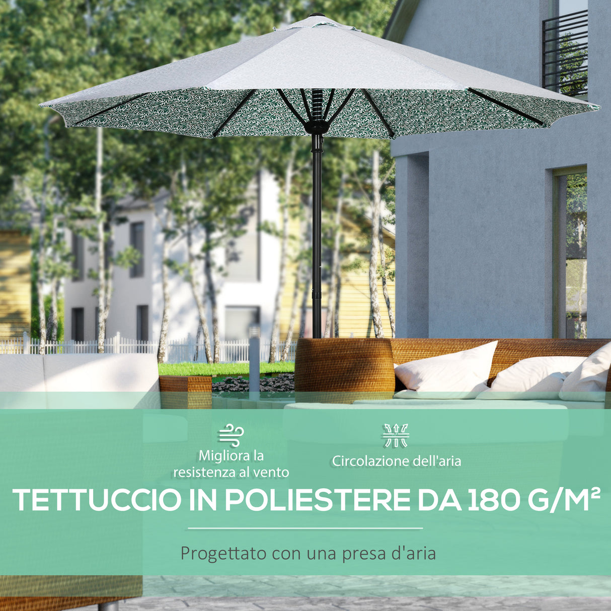 easycomfort ombrellone da giardino 3x2.5 m in metallo a 2 sezioni con 8 stecche e copertura in poliestere