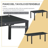 easycomfort easycomfort set da giardino con tavolo allungabile in vetro e 6 sedie con seduta traspirante grigio scuro