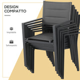 easycomfort easycomfort set da giardino con tavolo allungabile in vetro e 6 sedie con seduta traspirante grigio scuro
