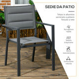 easycomfort easycomfort set da giardino con tavolo allungabile in vetro e 6 sedie con seduta traspirante grigio scuro