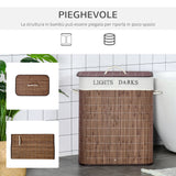easycomfort easycomfort cesto per biancheria bambu da 100l con 2 scomparti coperchio e maniglie 52x32x63cm marrone