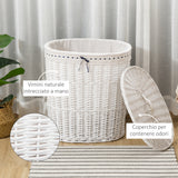 easycomfort easycomfort cesto portabiancheria in vimini con coperchio e sacco interno in tessuto lavabile bianco