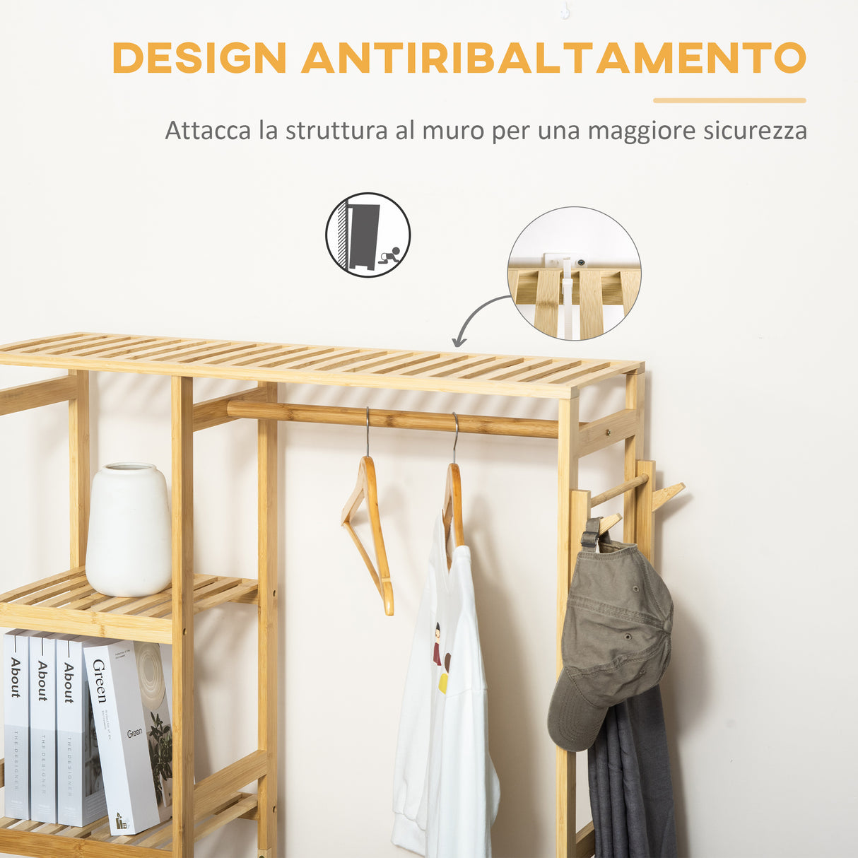 easycomfort easycomfort appendiabiti da terra in legno di bambu attaccapanni con mensole laterali per ingresso e camera da letto 90x30x155cm