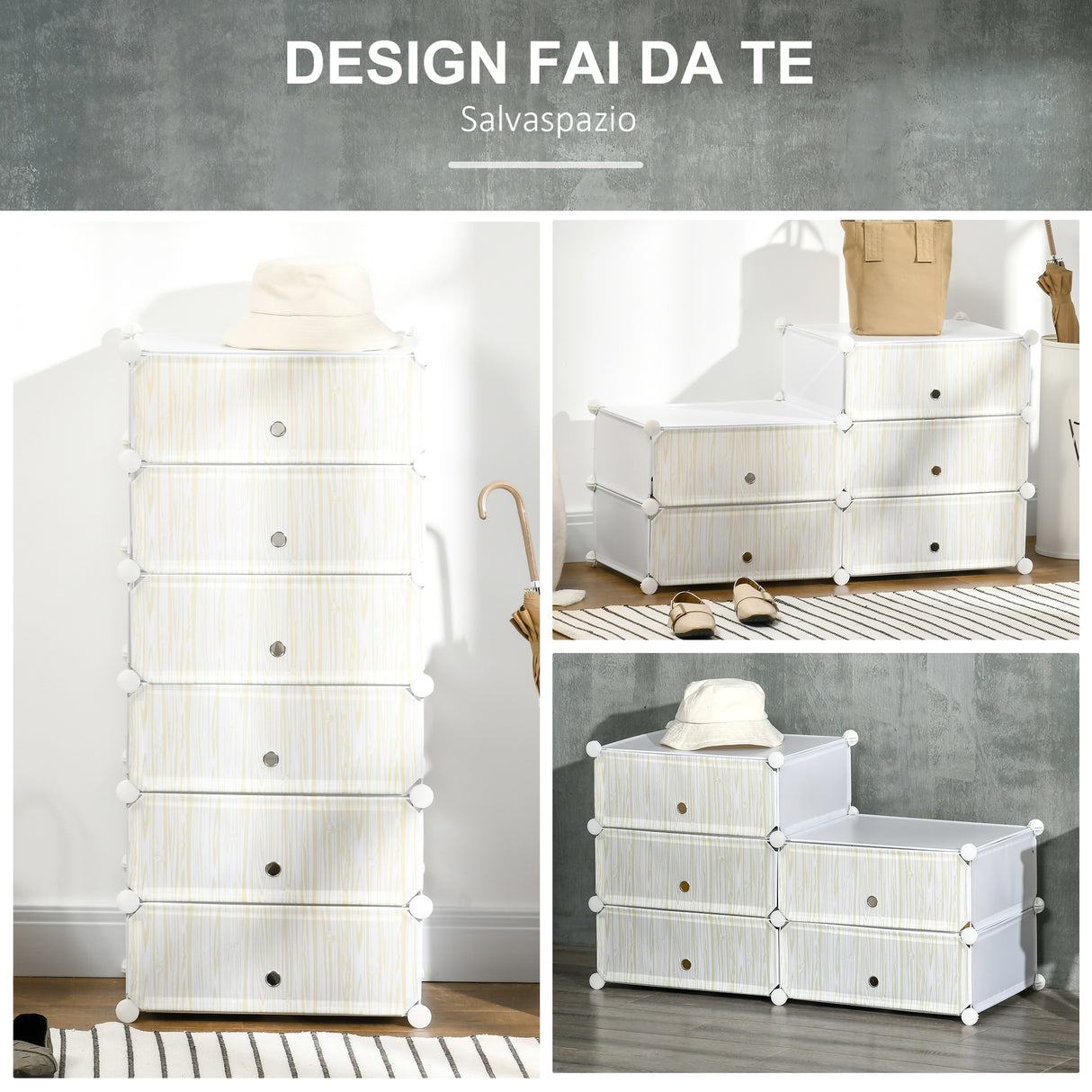 easycomfort easycomfort mobile scarpiera modulare salvaspazio 6 cubi 45x35x17cm in plastica pp e acciaio 45x36 5x108cm bianco