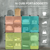 easycomfort easycomfort mobile scarpiera modulare salvaspazio 16 cubi 30x30x30 cm in acciaio e pp 125x32x125 cm trasparente