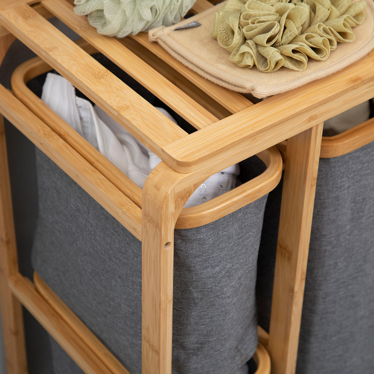 easycomfort easycomfort cesto portabiancheria con 3 scomparti estraibili in tessuto e bambu 50x32x69 7cm