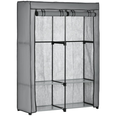 easycomfort easycomfort armadio guardaroba portatile in tessuto non tessuto con 4 ripiani aperti e 2 appendini 118x49x170 cm grigio