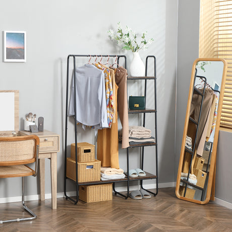 easycomfort easycomfort appendiabiti da terra stile industriale con barra e 5 ripiani in legno e acciaio 101x39x160cm