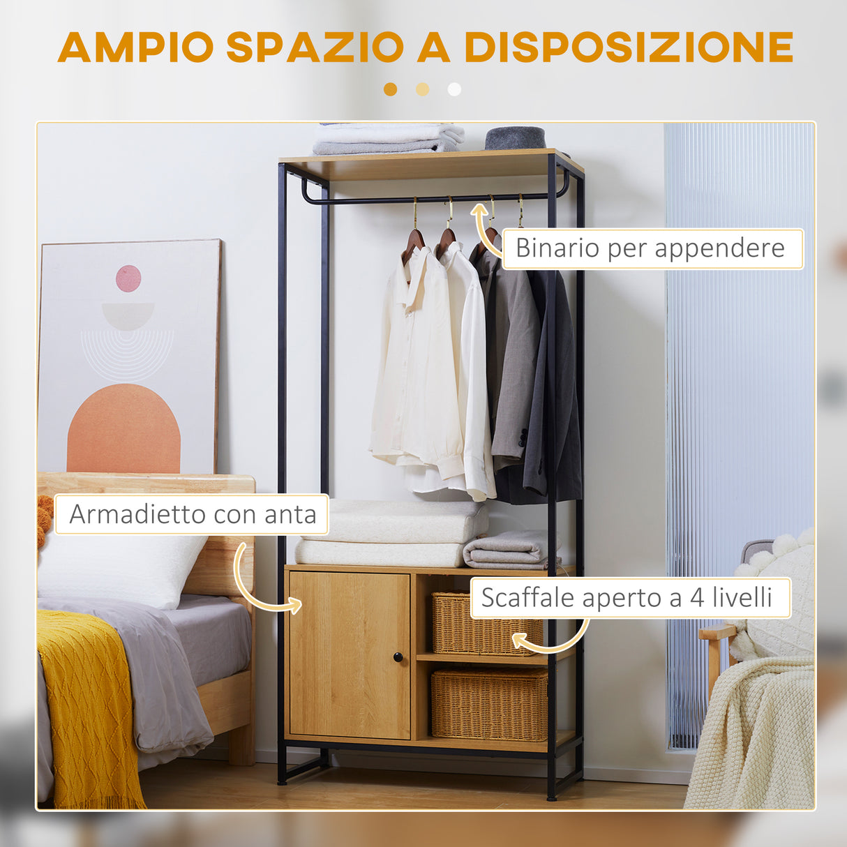 easycomfort easycomfort appendiabiti in acciaio e legno stile industriale con scarpiera e ripiani 80x40x180cm
