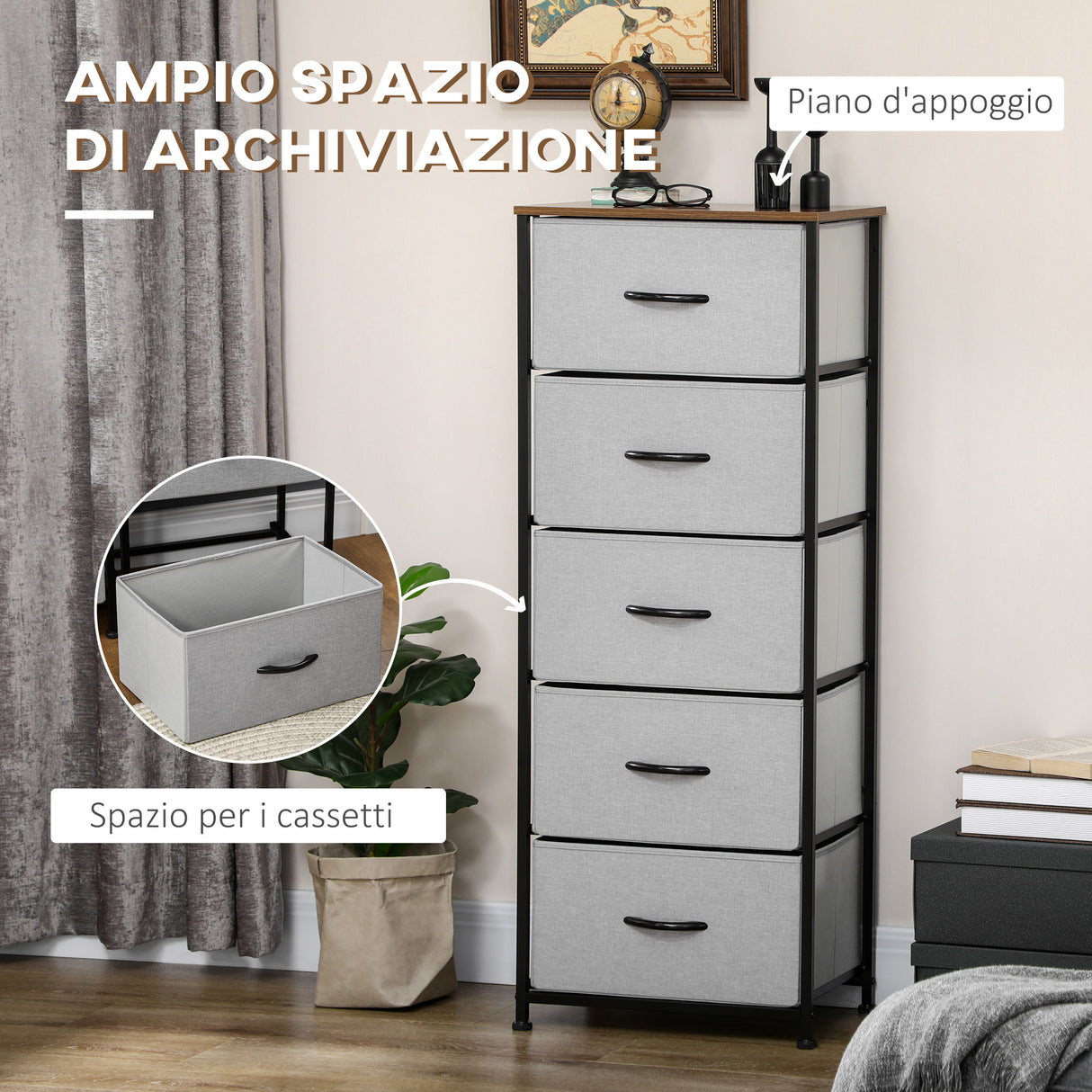 easycomfort easycomfort cassettiera 8 cassetti in tessuto rimovibili in legno e acciaio stile industriale 45x30x116cm