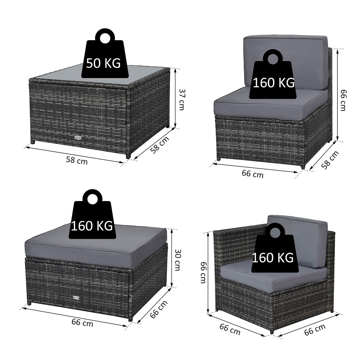 easycomfort set da 7 pezzi salotto da esterni in rattan con poltrona pouf tavolino grigio