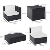 easycomfort set da giardino 6 pezzi 4 poltrone con cuscini e 2 tavolini contenitore in rattan pe nero e crema