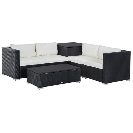 easycomfort set da giardino 6 pezzi 4 poltrone con cuscini e 2 tavolini contenitore in rattan pe nero e crema