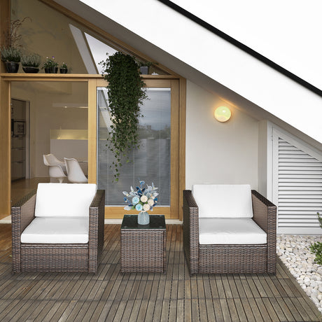 easycomfort easycomfort set mobili da giardino rattan pe da 3 pezzi 2 poltrone da esterno tavolino e cuscini marrone