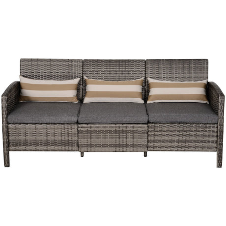 easycomfort easycomfort divano 3 posti da esterni in pe rattan con cuscini a righe grigio 173x68x78cm