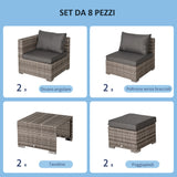 easycomfort easycomfort salotto da esterno in rattan pe da 8 pezzi set mobili da giardino salvaspazio con poltrone tavolini e sgabelli grigio