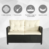 easycomfort easycomfort set mobili da giardino 4 pezzi in rattan pe e tavolino divano e poltrone imbottiti nero e beige 124x68x76cm