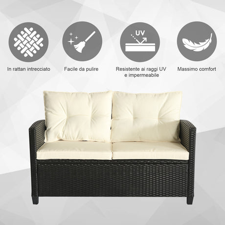 easycomfort easycomfort set mobili da giardino 4 pezzi in rattan pe e tavolino divano e poltrone imbottiti nero e beige 124x68x76cm