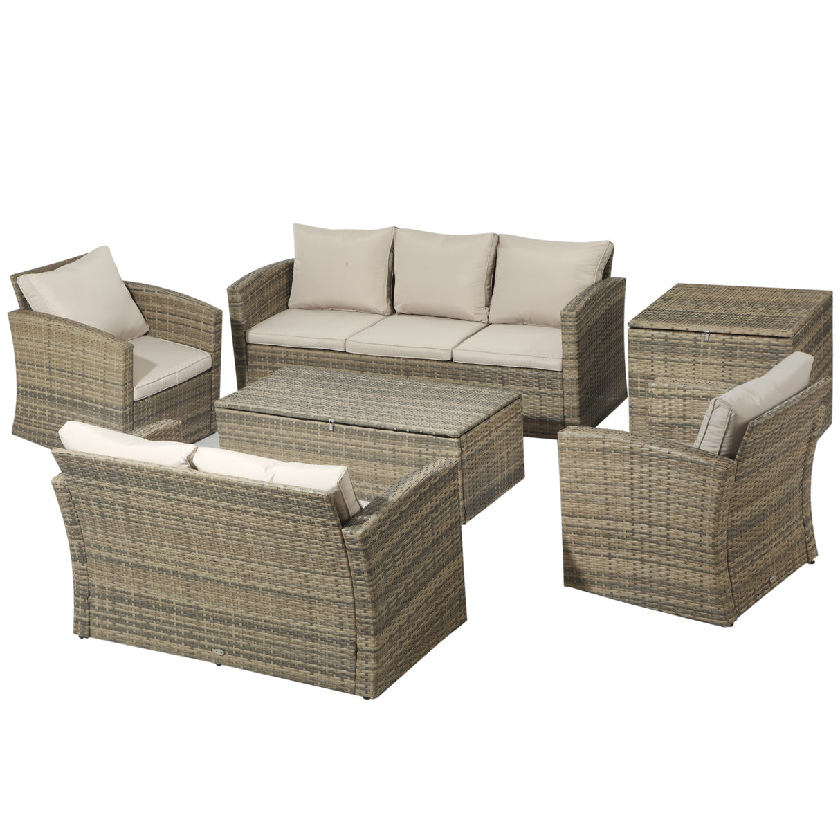 easycomfort easycomfort set mobili da giardino 6 pezzi in rattan con divani poltrone e tavoli contenitore beige