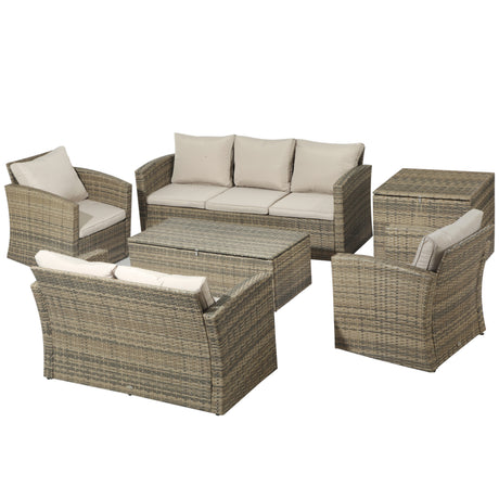 easycomfort easycomfort set mobili da giardino 6 pezzi in rattan con divani poltrone e tavoli contenitore beige